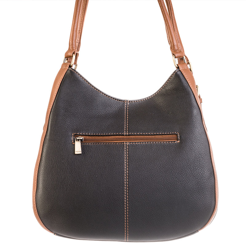 Nova Leathers (a) Black Tan Soft Leather Three Quarter Shoulder Bag