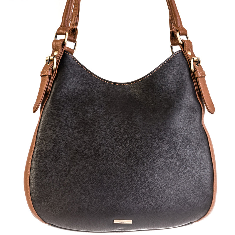 Nova Leathers (a) Black Tan Soft Leather Three Quarter Shoulder Bag