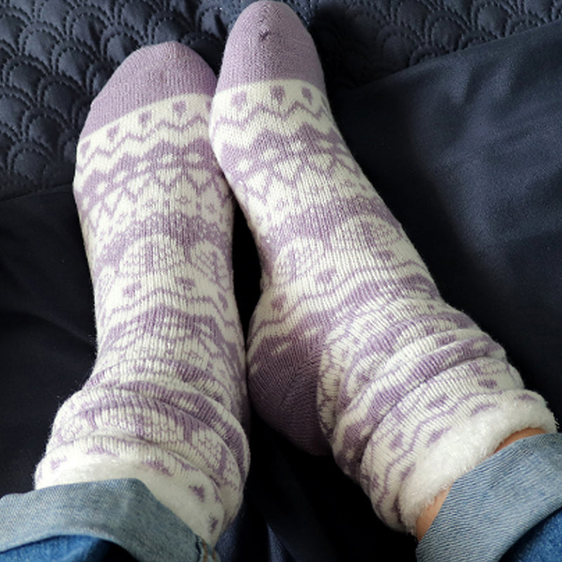 (b9) P.O.M  Lilac Fair Isle Slipper Socks