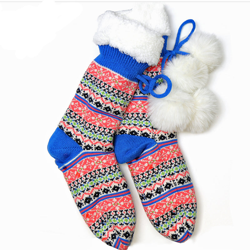 (d4) P.O.M. Bright Blue Fair Isle Sherpa Slipper Socks