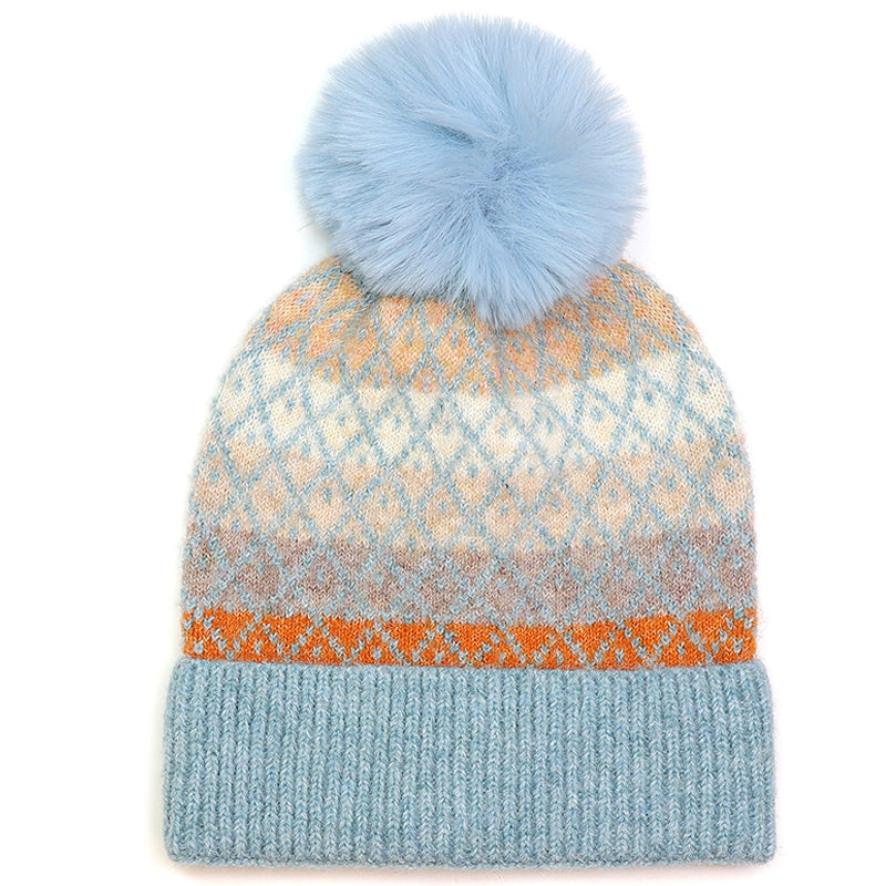 (a) P.O.M Scandie Bobble Hat Blue