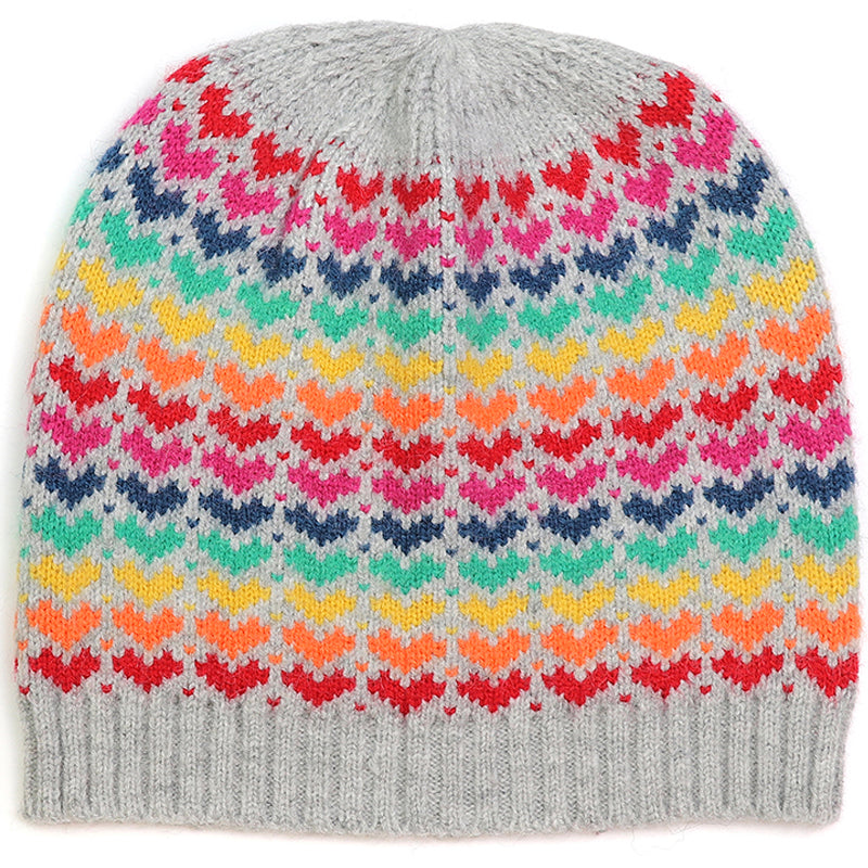 (a16) P.O.M. Grey Rainbow Mix Beanie Hat
