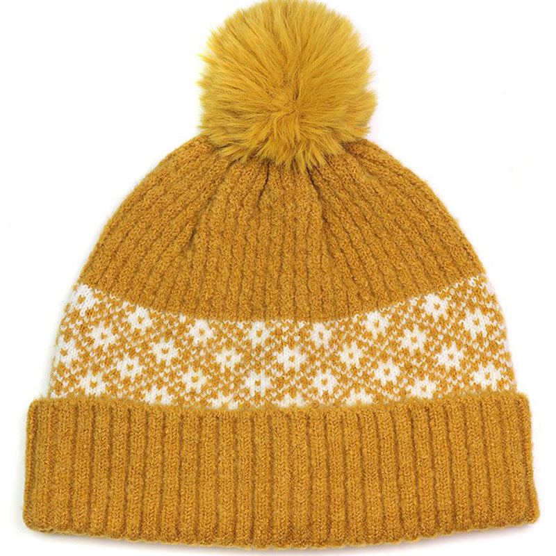 (b7) P.O.M Mustard Scandi Bobble Hat