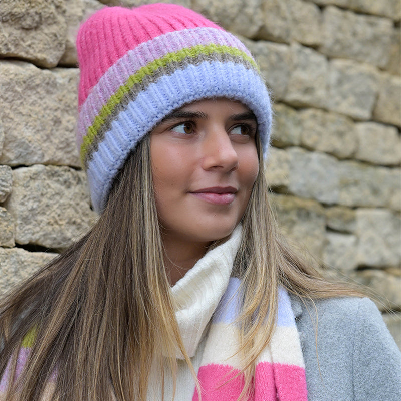 (a12) P.O.M Pink Multi Beanie Hat
