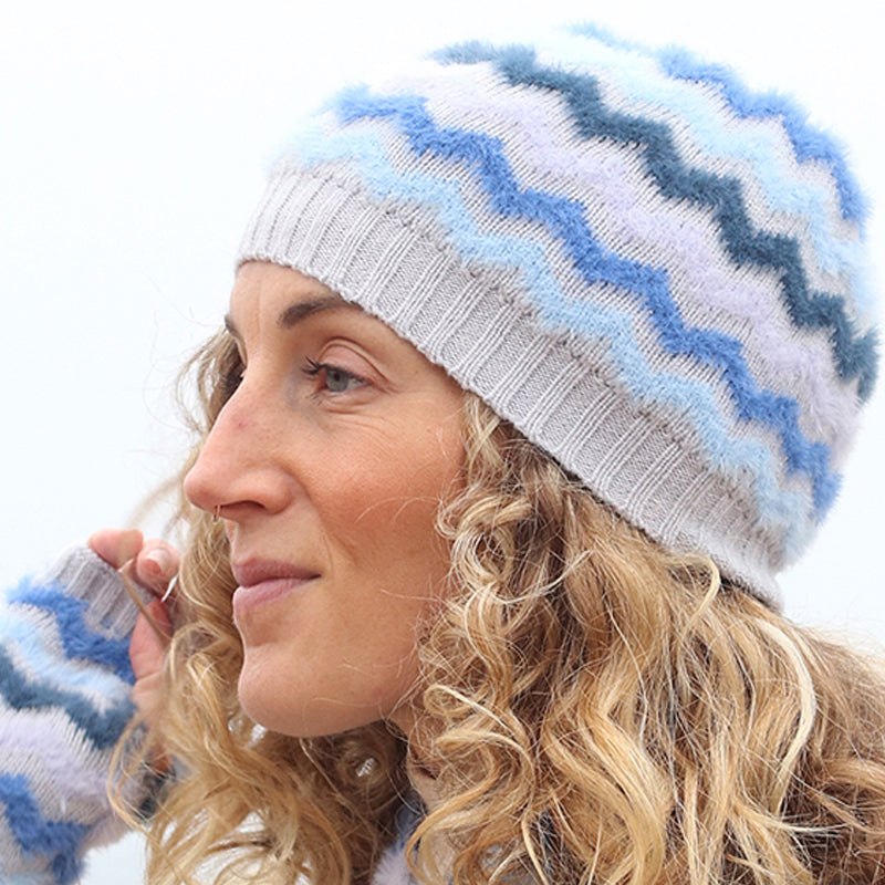 (a1) P.O.M. Blue Mix Chevron Beanie Hat