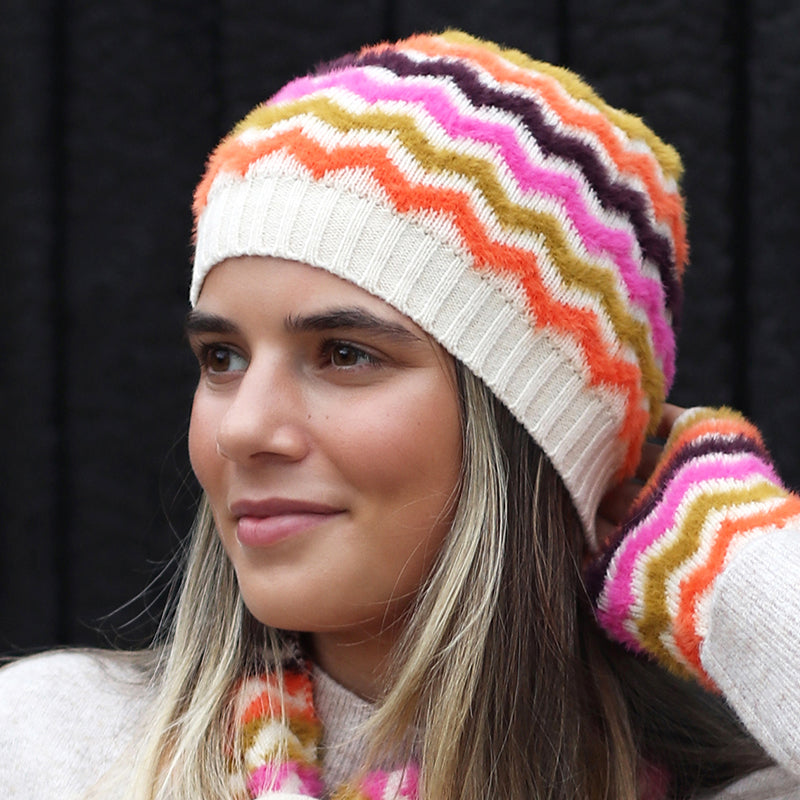 (a10) P.O.M. Cream Mix Chevron Beanie Hat