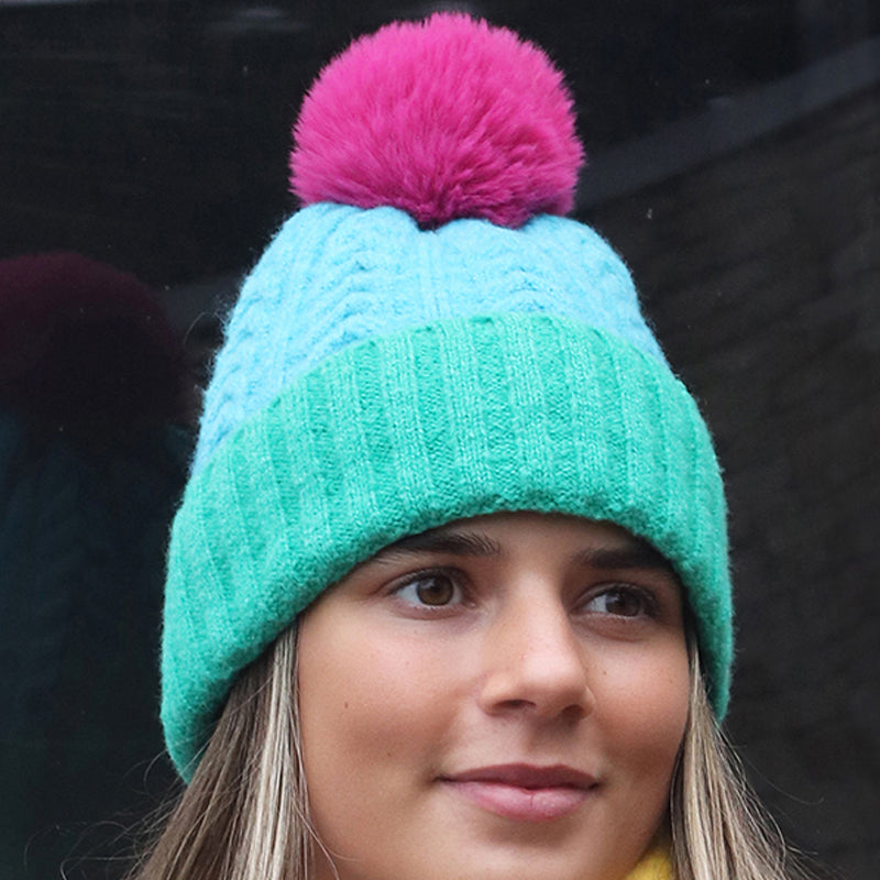 (a15) P.O.M Blue Mix Bobble Hat