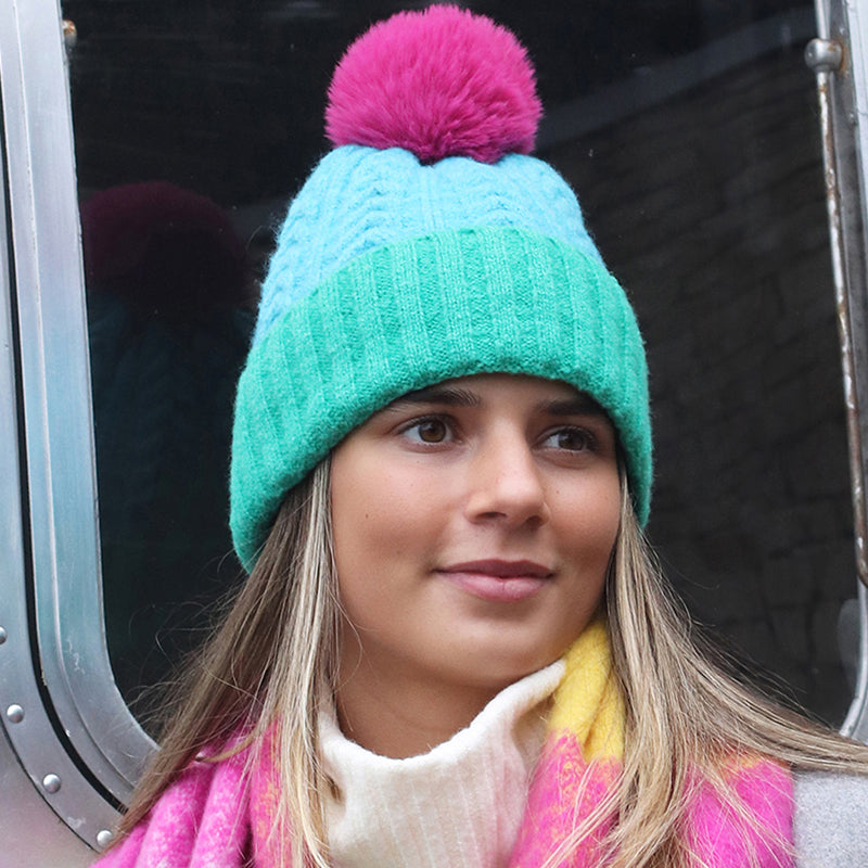 (a15) P.O.M Blue Mix Bobble Hat