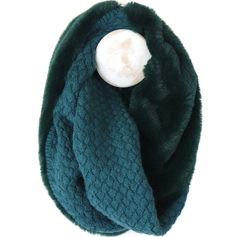 (a34c) POM Matching Teal Cosy Faux Fur Snood And Textured Knitted Gloves Set