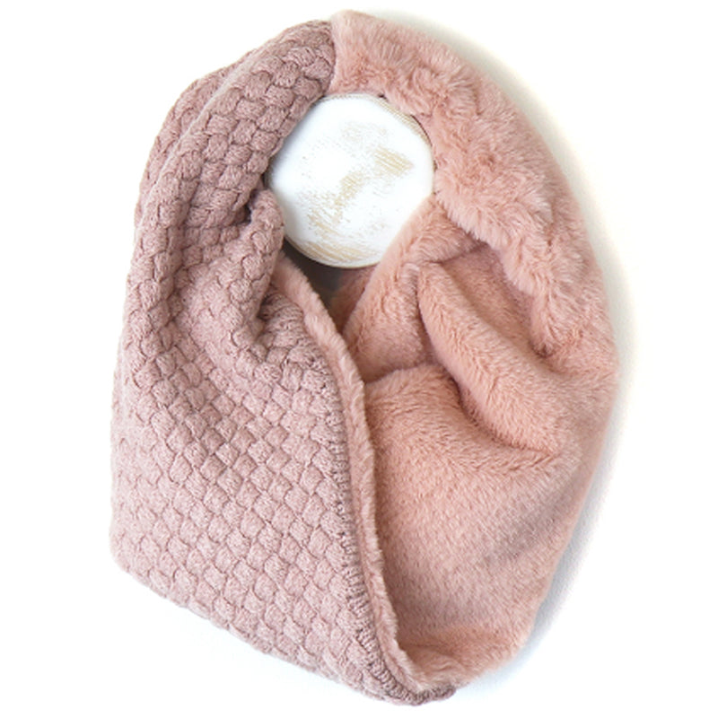 (a4) P.O.M Pink Faux Fur And Knit Twist Snood