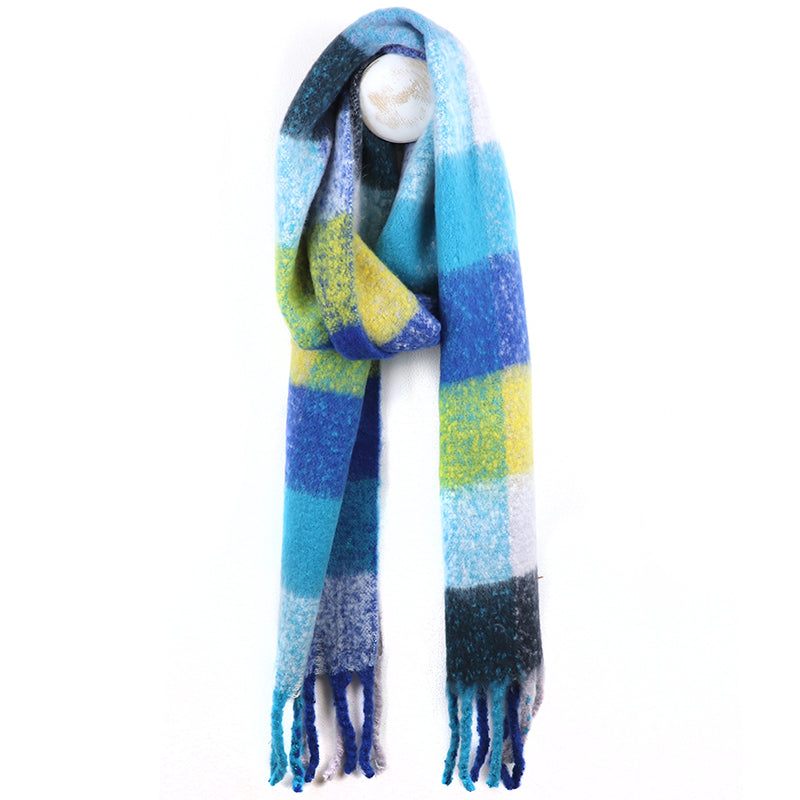 (a) P.O.M Blue Yellow Mix Fluffy Check Scarf