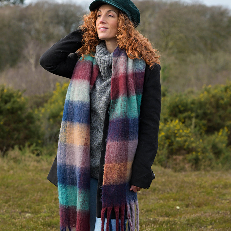 (a) P.O.M Blue Mix Long Fluffy Scarf