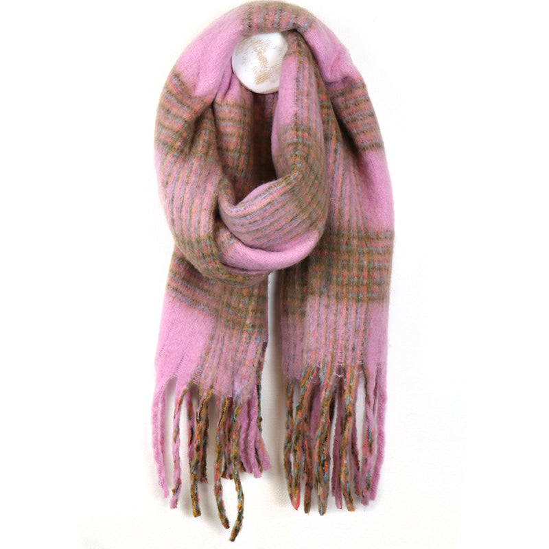 (a) P.O.M Pink Mix Fluffy Check Scarf