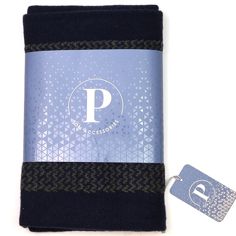 (c4) P.O.M. Navy Blue Grey Mix Mens Pull Through Scarf
