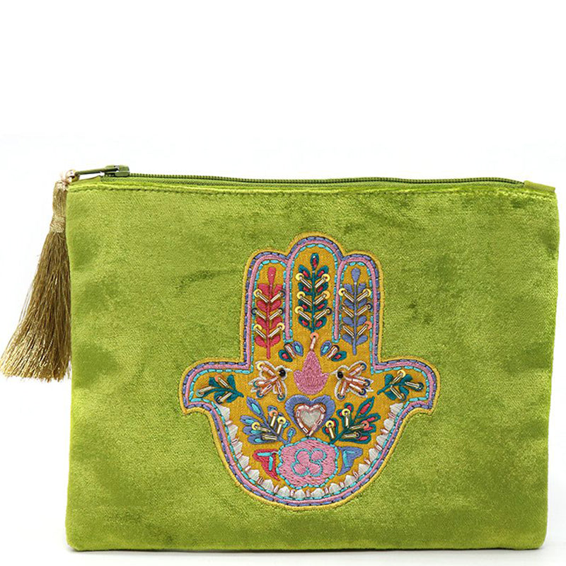 (b6) P.O.M. Cosmetic Make-Up Bag Lime Green Velvet