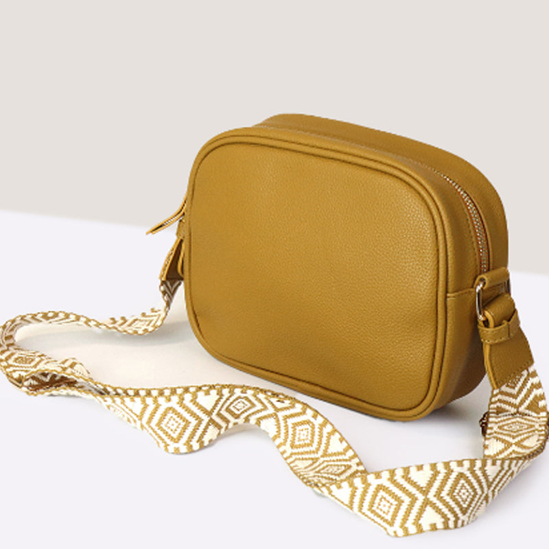 (a1) P.O.M. Mustard Vegan Leather Shoulder Crossbodybag