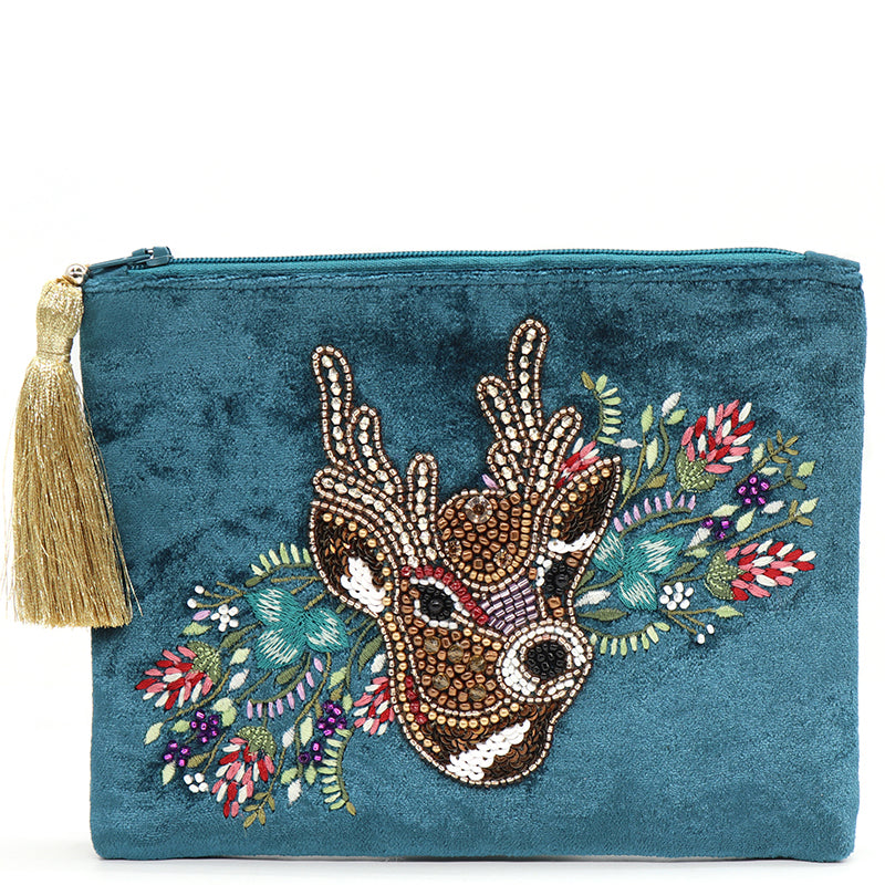 (b92) P.O.M. Cosmetic Make-Up Bag Teal Velvet