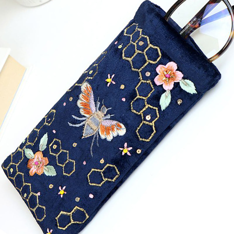 (b92) P.O.M. Glasses Sunglasses Case Navy Blue Velvet