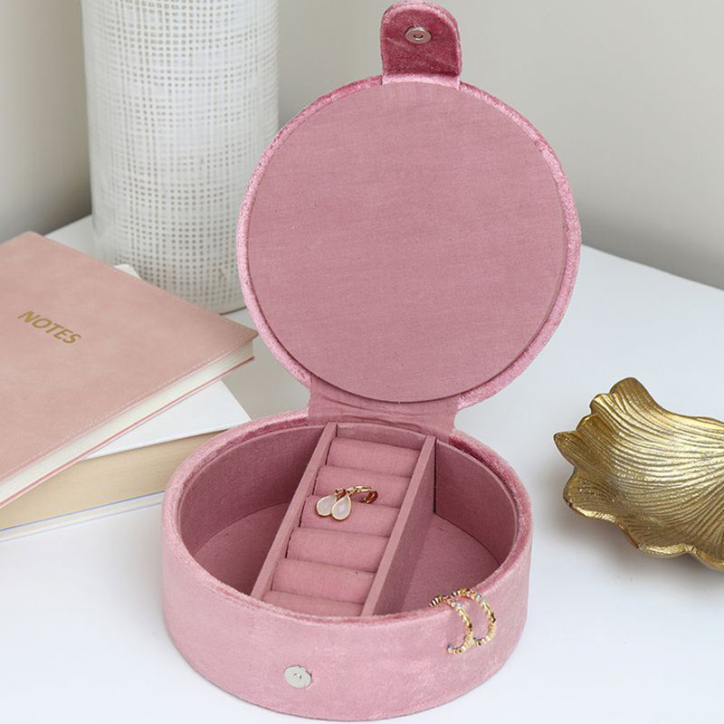 (b92) P.O.M. Trinket Jewellery Round Box Pink Velvet