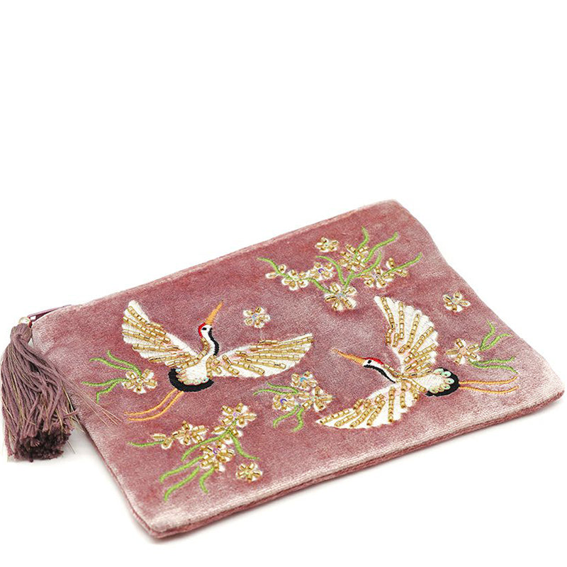 (b93) P.O.M. Cosmetic Make-Up Bag Pink Velvet