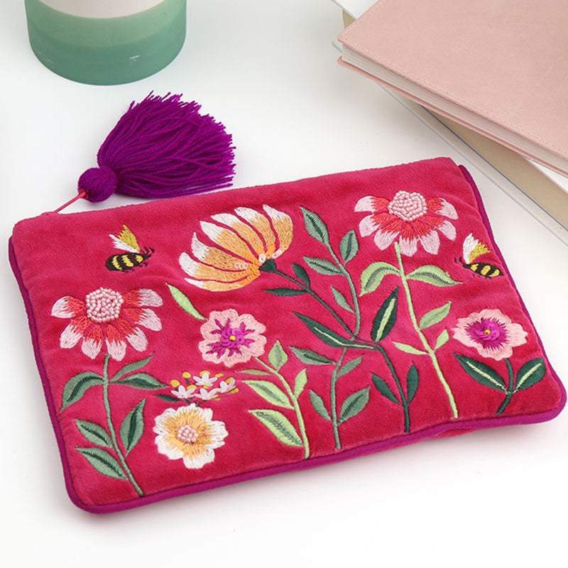 (b8) P.O.M. Cosmetic Make-Up Bag Fuchsia Pink Velvet