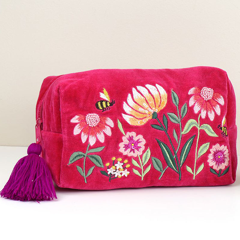 (b8) P.O.M. Travel Make-Up Bag Fuchsia Pink Velvet