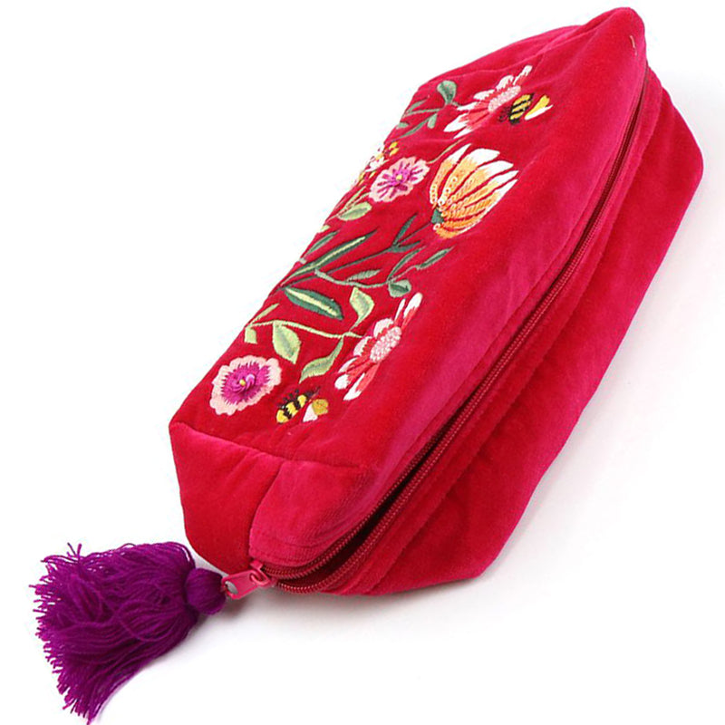 (b8) P.O.M. Travel Make-Up Bag Fuchsia Pink Velvet