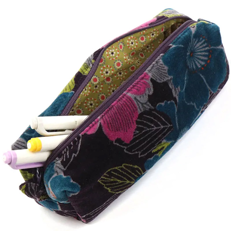 (a41) P.O.M. Purple Burgundy Velvet Small Make-Up Bag Pencil Case