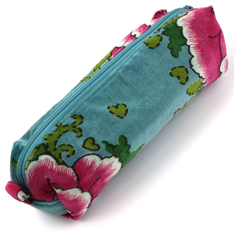 (b6) P.O.M. Zip Pouch Make-Up Bag Turquoise Pink Velvet