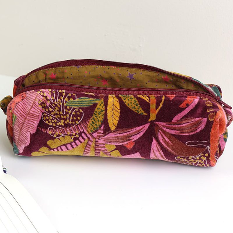 (b5) P.O.M. Zip Pouch Make-Up Bag Orange Red Mustard Velvet