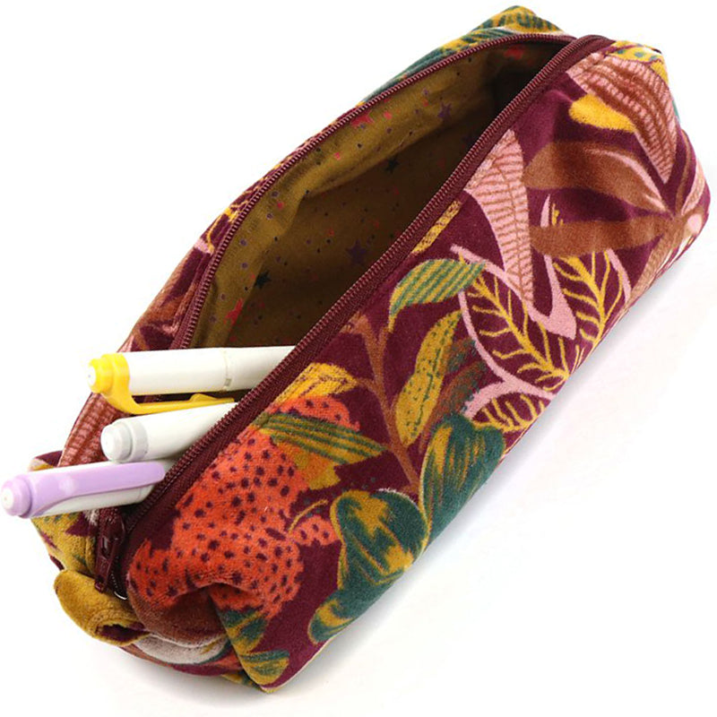 (b6) P.O.M. Zip Pouch Make-Up Bag Orange Red Mustard Velvet