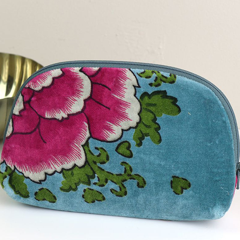 (b6) P.O.M. Make-Up Bag Turquoise Pink Velvet