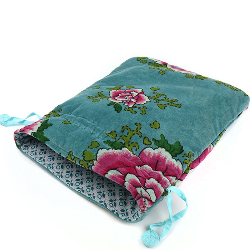 (b4) P.O.M. Drawstring Cosmetic Pouch Toiletry Bag Turquoise Pink Velvet