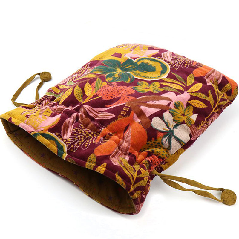 (b5) P.O.M. Drawstring Cosmetic Pouch Toiletry Bag Orange Red Mustard Velvet