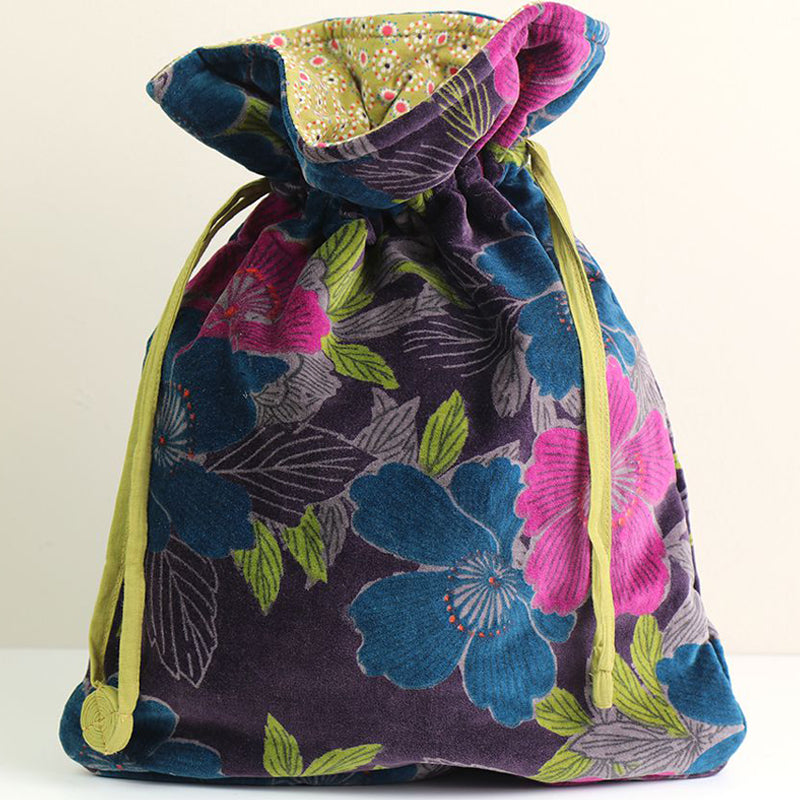 a7) Drawstring Cosmetic Pouch Toiletry Bag Teal Plum Velvet