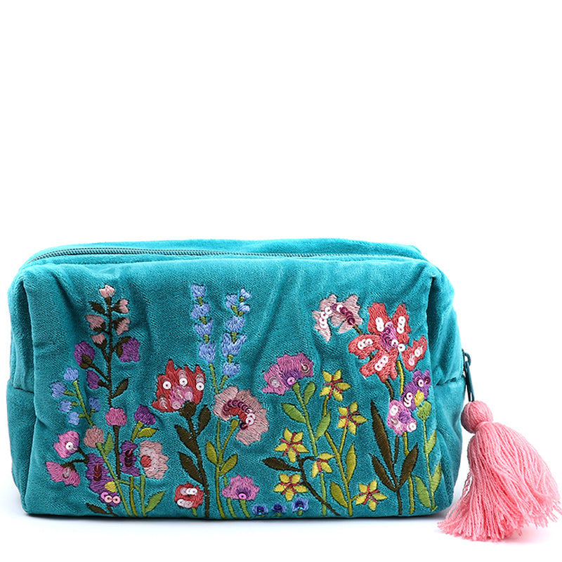 (b1) P.O.M. Travel Make-Up Bag Turquoise Velvet