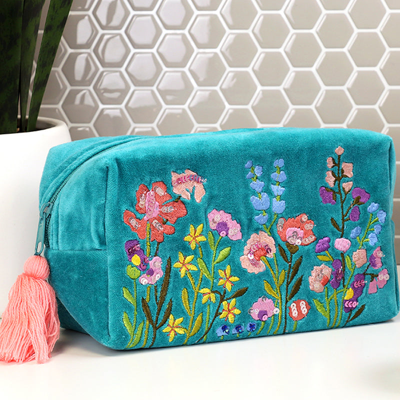 (b1) P.O.M. Travel Make-Up Bag Turquoise Velvet