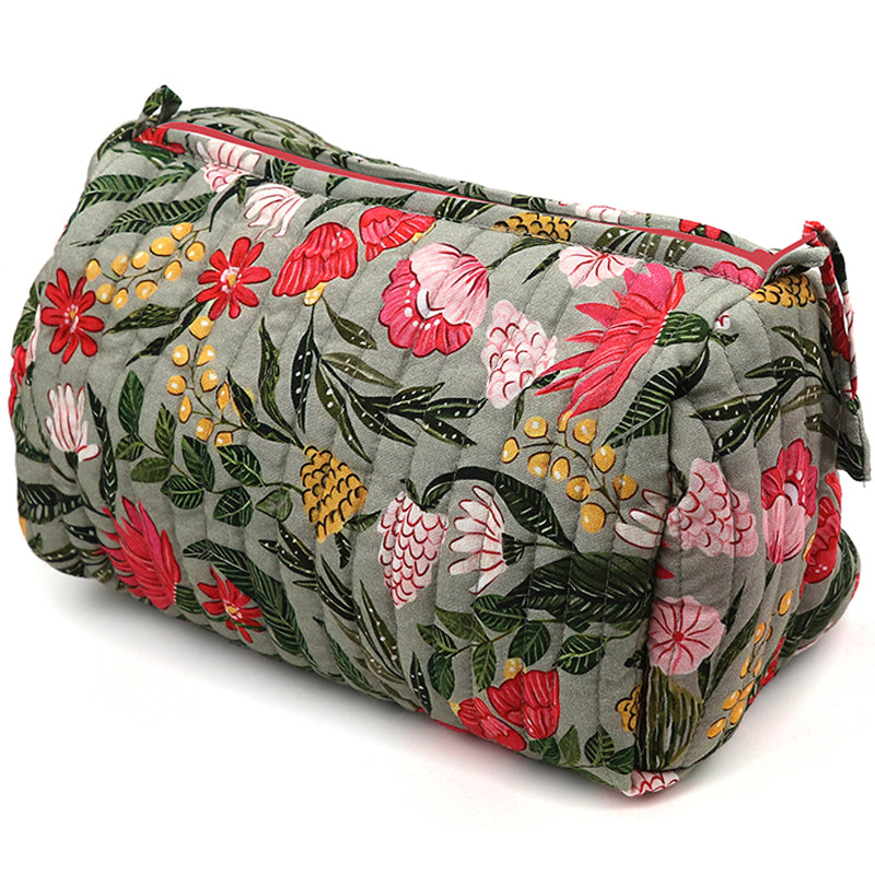 (c1) P.O.M.  Pink Mix Cotton Quilted Large Cosmetic Make-Up Bag