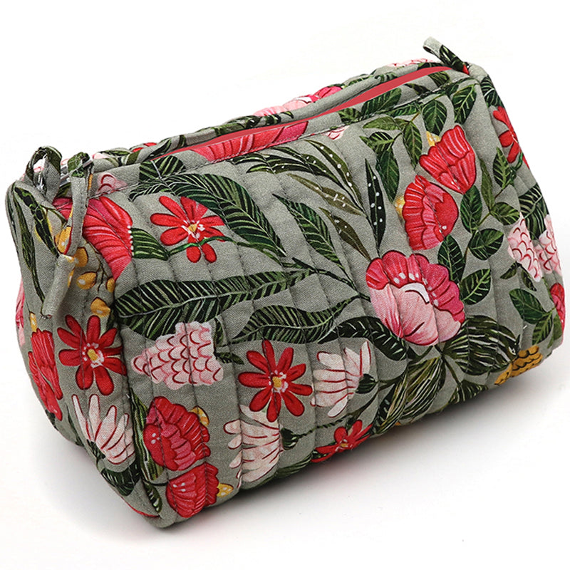 (c1) P.O.M.  Pink Mix Cotton Quilted Small Cosmetic Make-Up Bag
