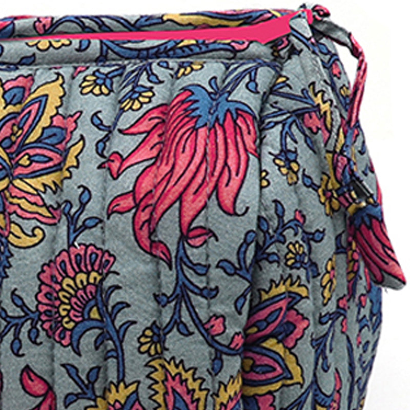 (c2) P.O.M. Blue Mix Cotton Quilted Large Cosmetic Make-Up Bag