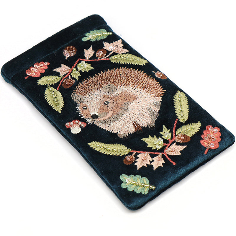 (a7) P.O.M. Dark Teal Velvet Embroidered Glasses Case