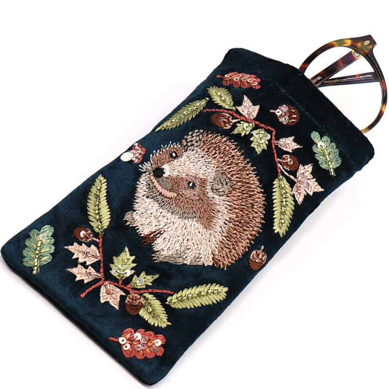 (a7) P.O.M. Dark Teal Velvet Embroidered Jewellery Box
