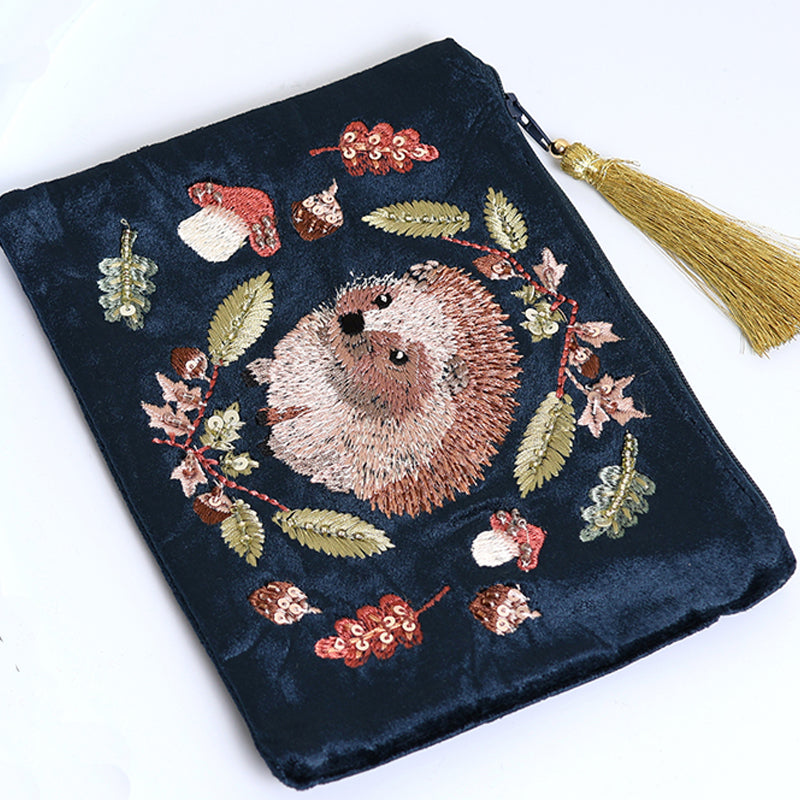 (a7) P.O.M. Dark Teal Velvet Embroidered Jewellery Box