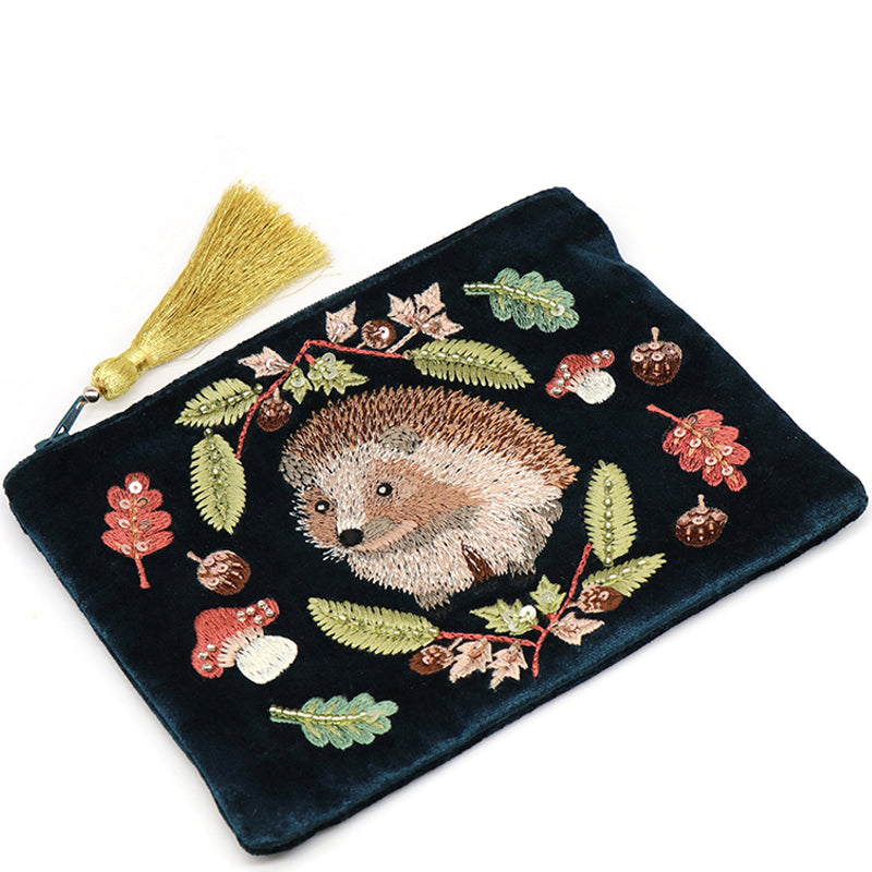 (a7) P.O.M. Dark Teal Velvet Embroidered Glasses Case