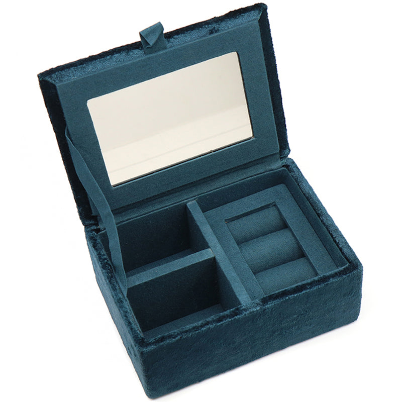 (a7) P.O.M. Dark Teal Velvet Embroidered Jewellery Box
