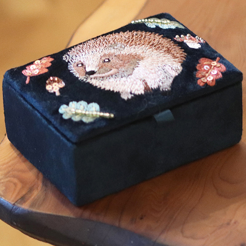 (a7) P.O.M. Dark Teal Velvet Embroidered Jewellery Box