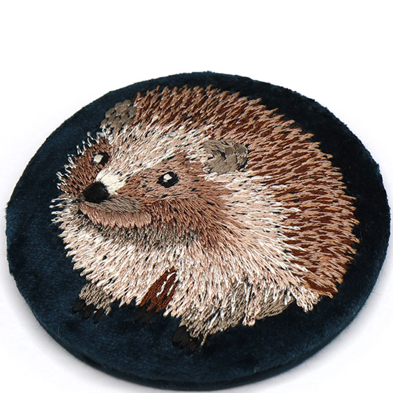 (a7) P.O.M. Dark Teal Velvet Embroidered Compact Mirror