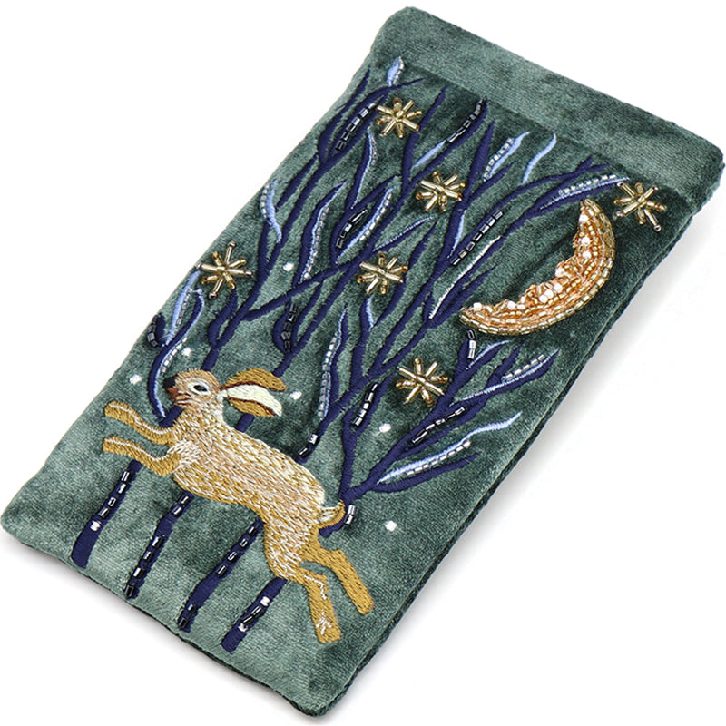 (b2) P.O.M. Green Velvet Embroidered Glasses Case