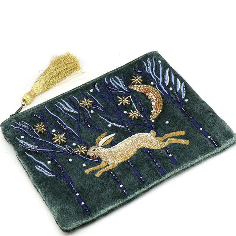 (b2) P.O.M. Green Mix Velvet Embellished Cosmetic Coin Card Purse