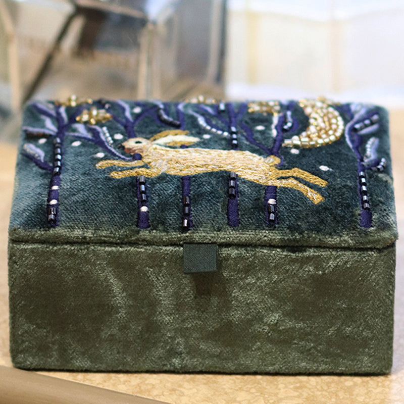 (b2) P.O.M. Midnight Green Velvet Embroidered Jewellery Box